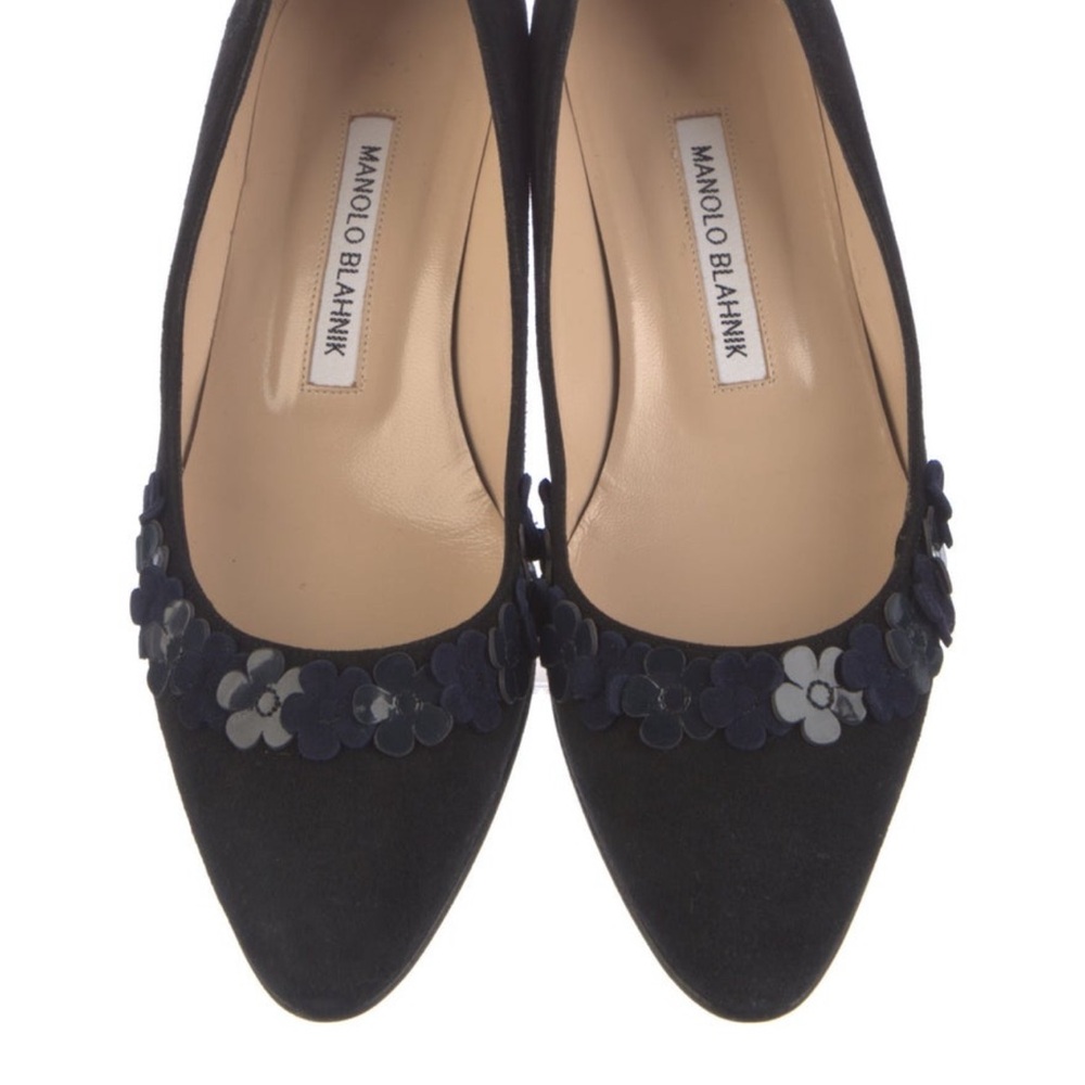 Manolo Blahnik Navy Heels with Floral Details